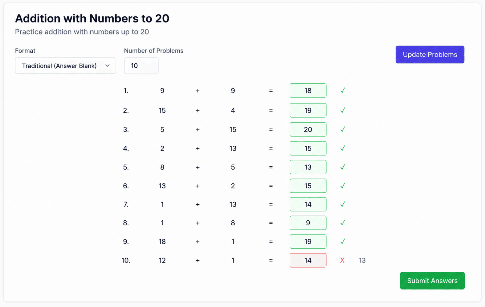 Progresspath maths exercise with marked answers and feedback